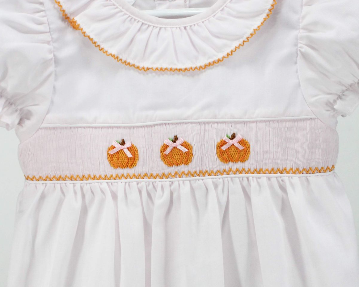 Smocked Pumpkins with Bow Dress - Baby Blessings