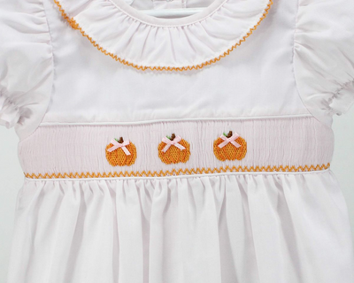 Smocked Pumpkins with Bow Dress - Baby Blessings