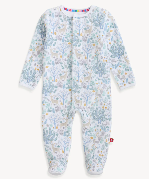 Winter Forest Velour Footie - Magnetic Me