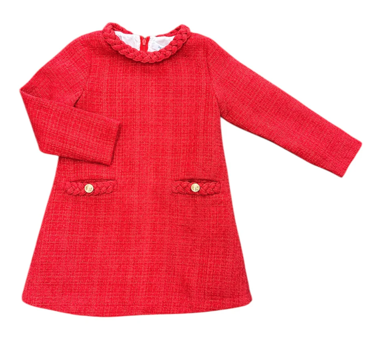 Red Tweed Braided Dress - Lulu Bebe