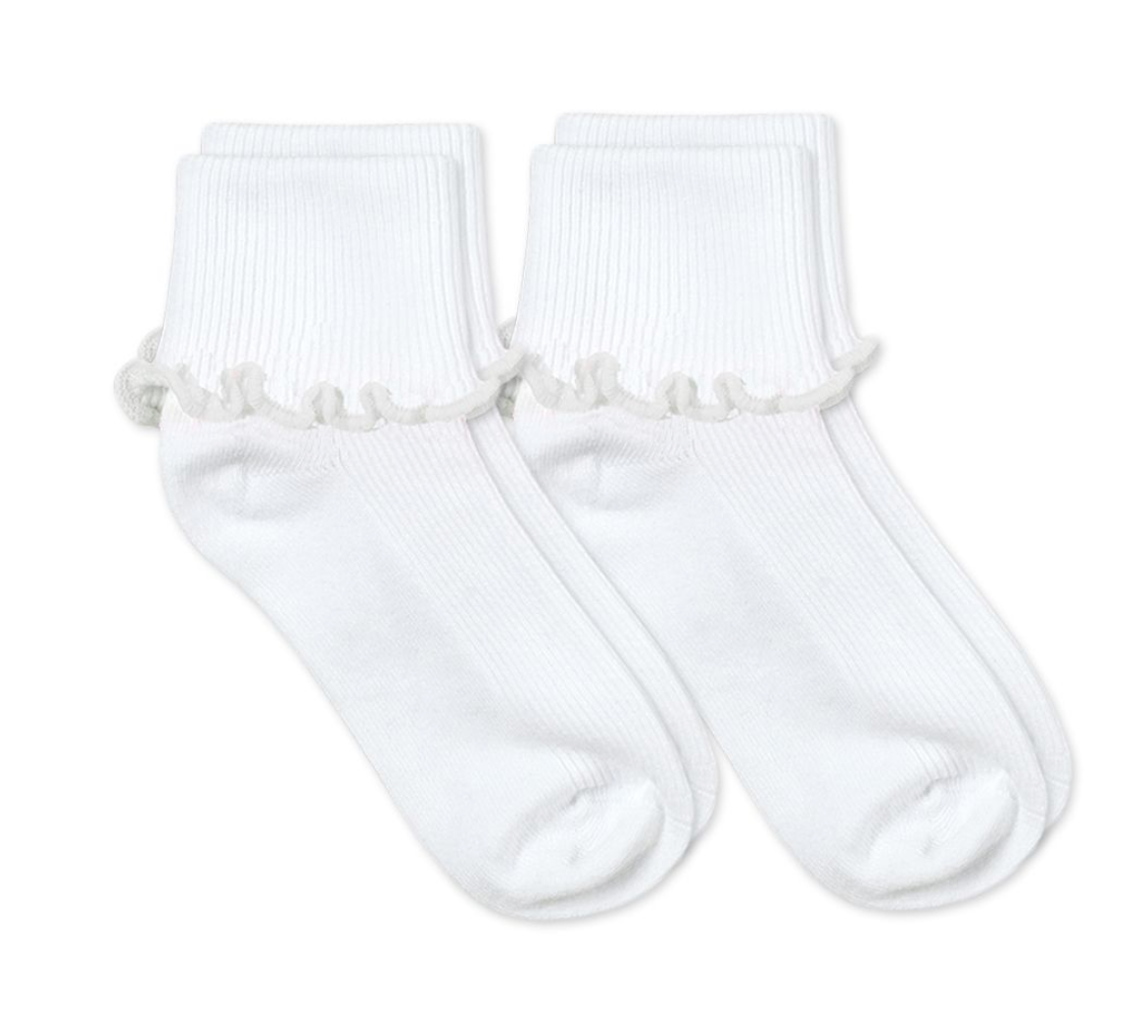 Girls White Turn Cuff Socks 2221 (2 Pair) - Jefferies Socks