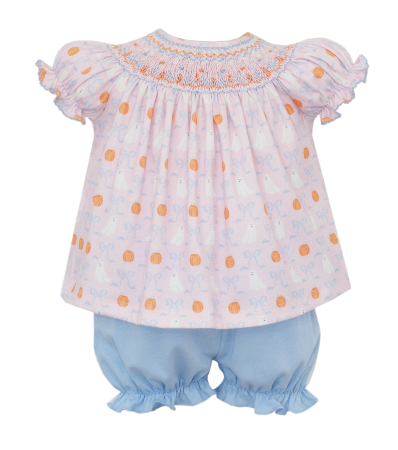 Smocked Ghosts & Bows Bloomer Set - Claire & Charlie
