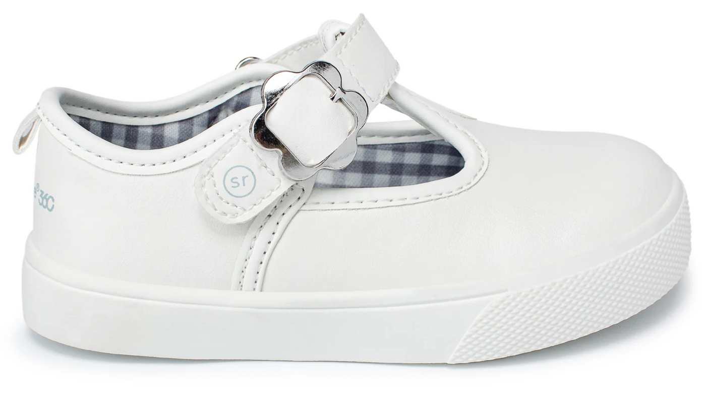 Floral Buckle White T-Strap Mary Janes - stride rite