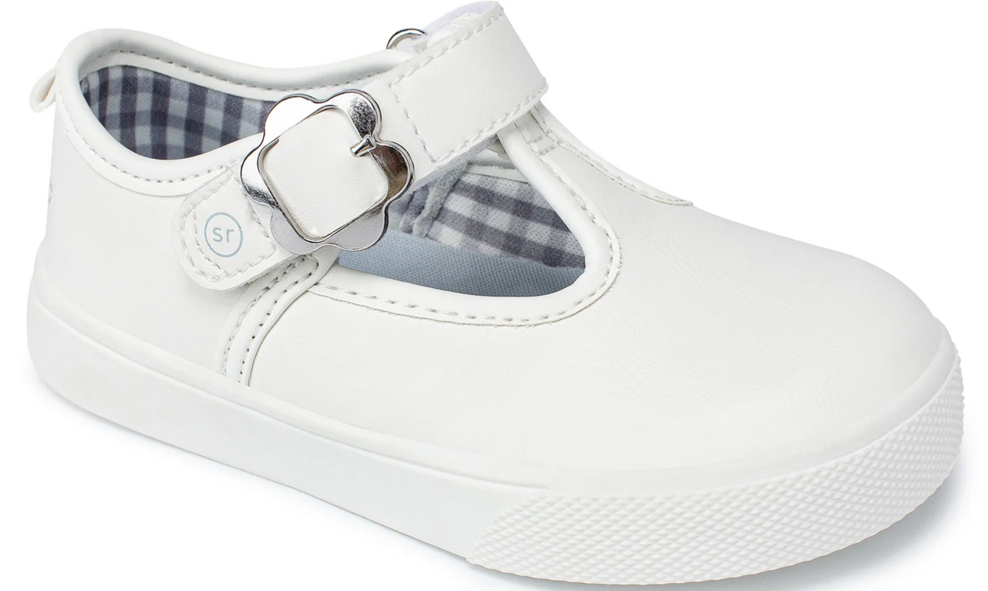 Floral Buckle White T-Strap Mary Janes - stride rite