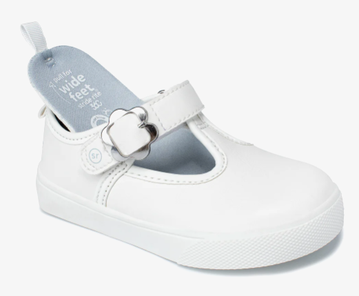 Floral Buckle White T-Strap Mary Janes - stride rite