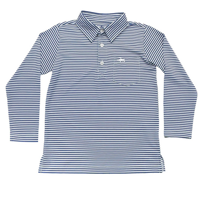 Navy Stripe L/S Performance Polo - Saltwater Boys