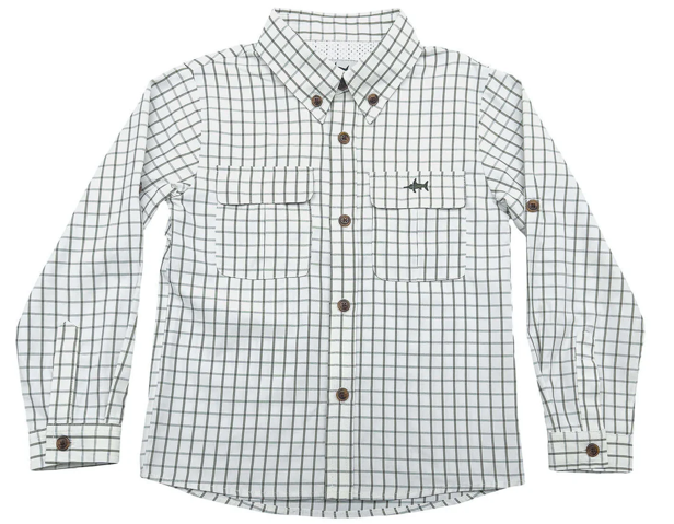 Olive & White Plaid Fishing Shirt - Saltwater Boys