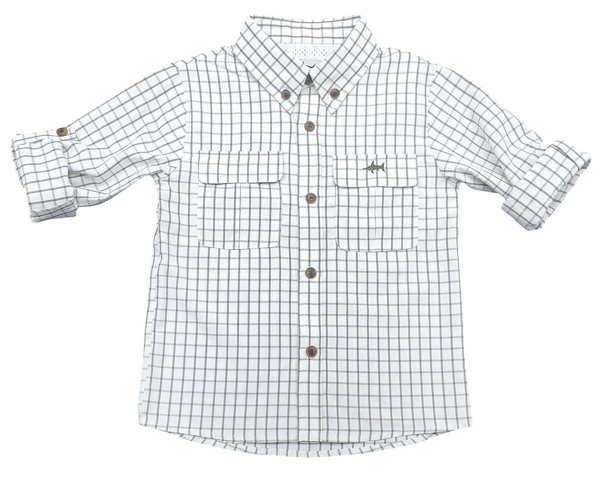 Olive & White Plaid Fishing Shirt - Saltwater Boys