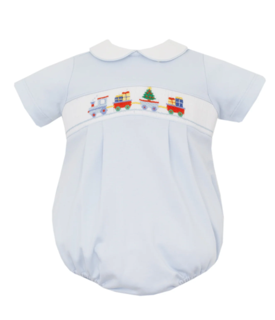 Boys Smocked Christmas Train Bubble - petit bébé