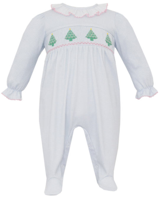 Girls Smocked Christmas Tree Footie - petit bébé