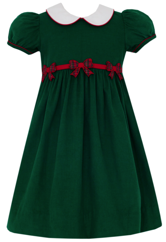 Christmas Bows Green Corduroy Dress - Claire & Charlie