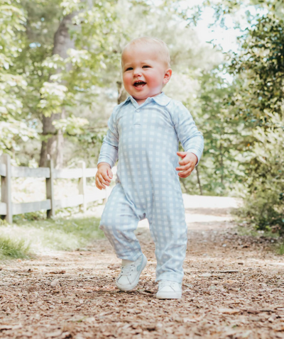 Boys Pima Buffalo Check Romper - Maddie & Connor