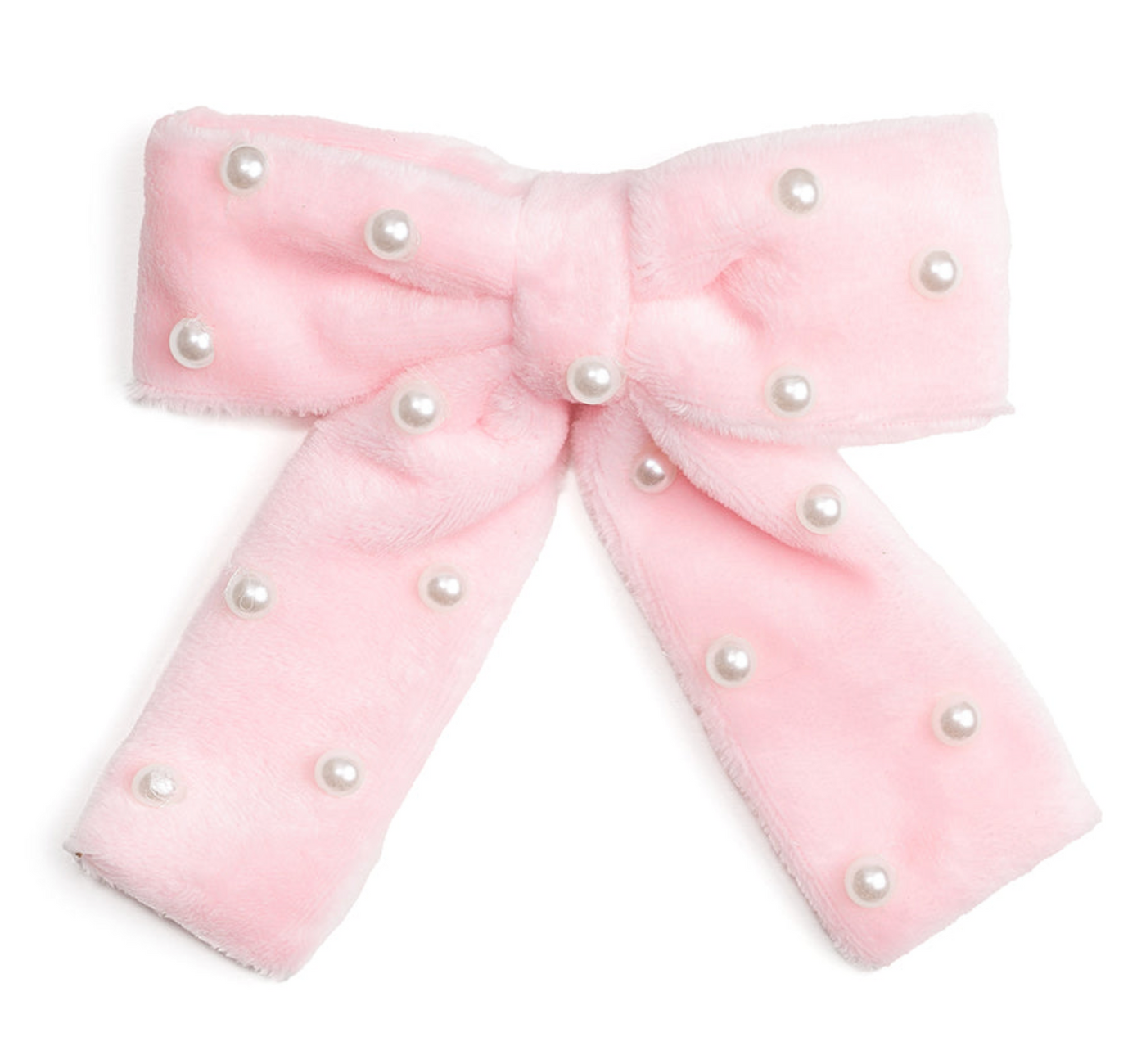 Pink Velvet Pearl Bow Clip - Sweet Wink