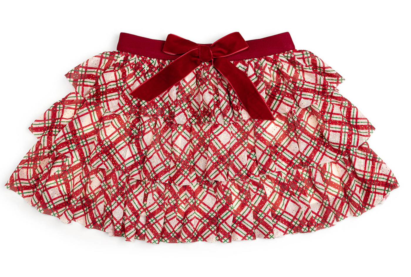 Christmas Plaid Bow Tiered Sparkle Tutu - Sweet Wink