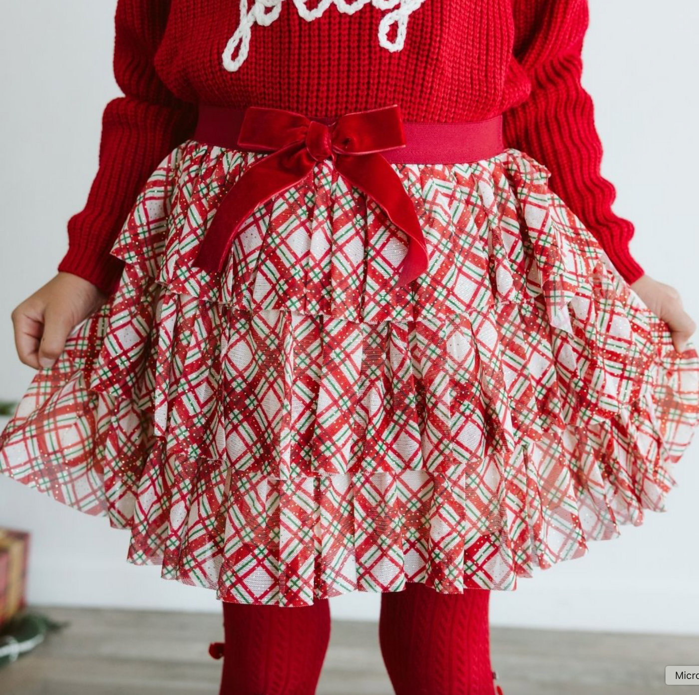 Christmas Plaid Bow Tiered Sparkle Tutu - Sweet Wink