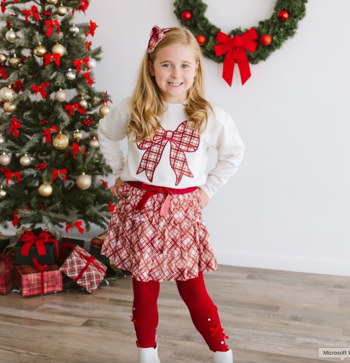 Christmas Plaid Bow Tiered Sparkle Tutu - Sweet Wink