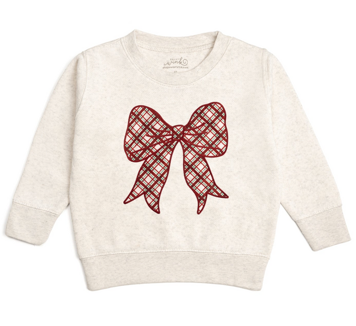 Christmas Plaid Bow Patch Sweatshirt - Sweet Wink