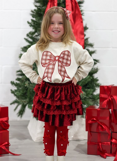 Christmas Plaid Bow Patch Sweatshirt - Sweet Wink