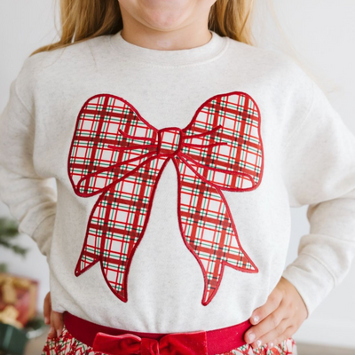 Christmas Plaid Bow Patch Sweatshirt - Sweet Wink