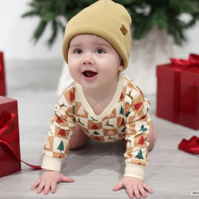 Boys Cabin Christmas Long Sleeve Onesie - Sweet Wink