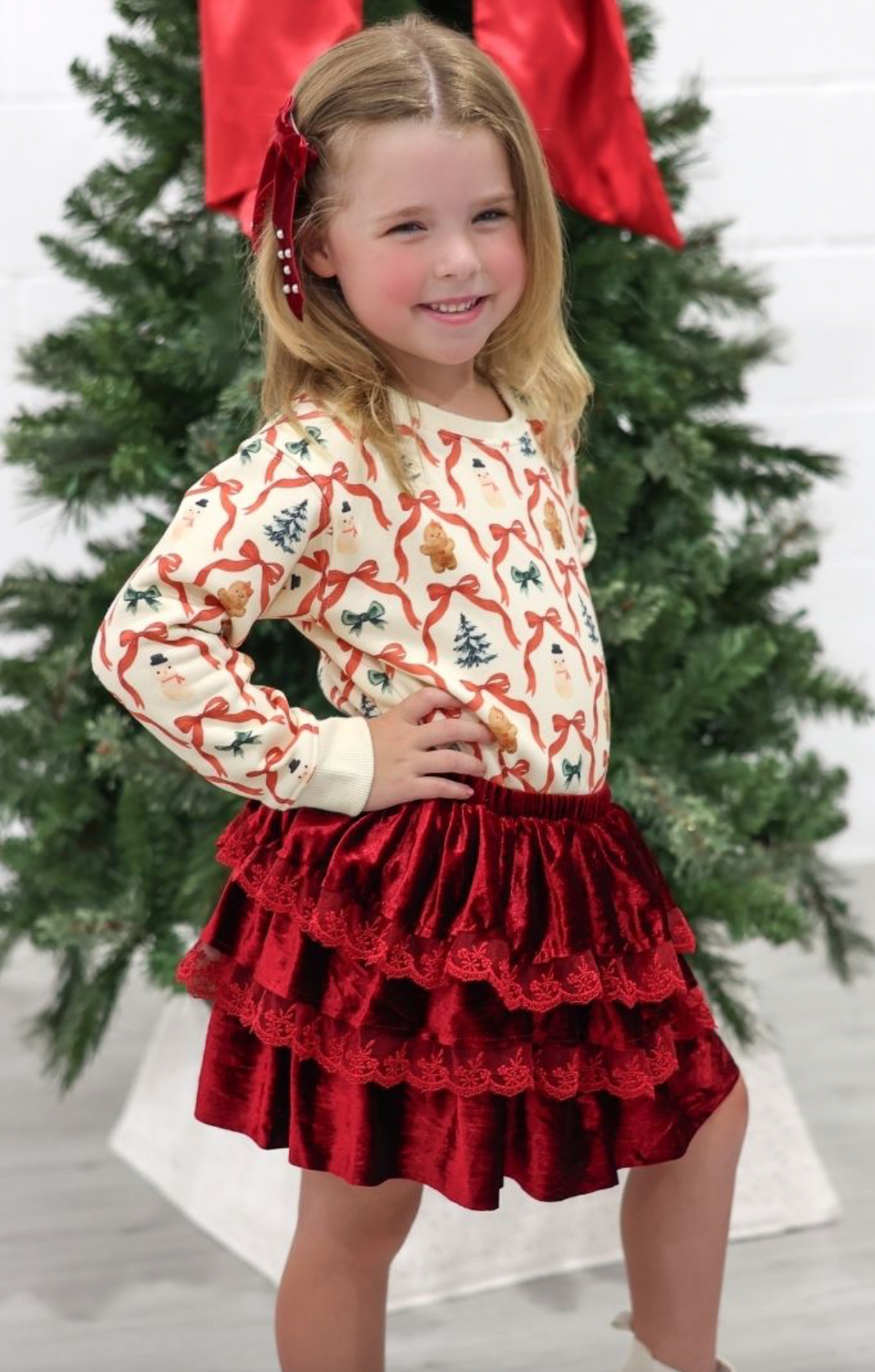 Ruby Red Velvet Tiered Christmas Skirt - Sweet Wink