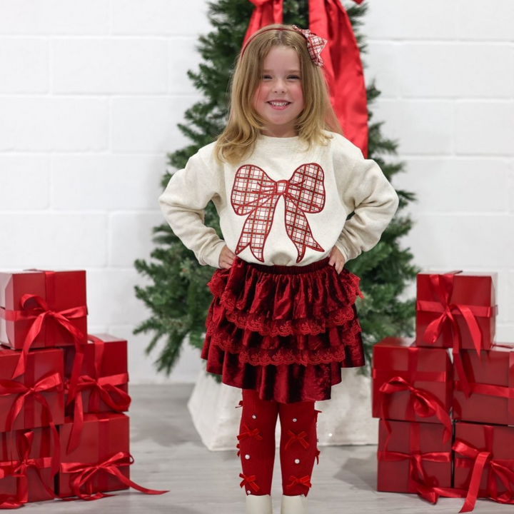 Christmas Plaid Bow Patch Sweatshirt - Sweet Wink