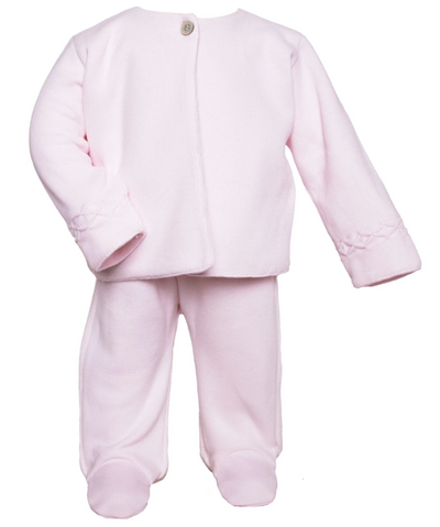 Hand Smocked Pink Knit Pant & Cardigan Set - Cuclie