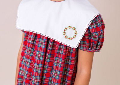 Hope Chest Dress Woodstock Plaid, Wreath Embroidery - Lullaby Set