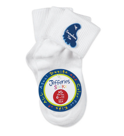 White Smooth Toe Turn Cuff Socks 2200 - Jefferies Socks