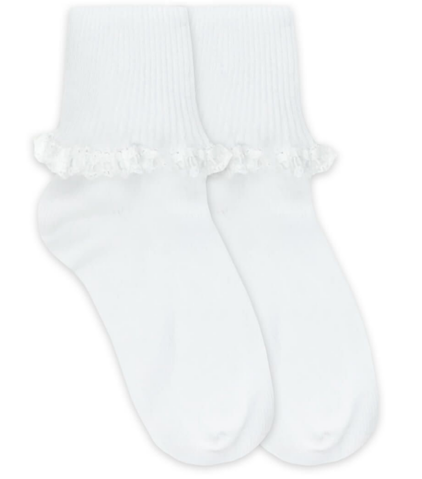 White Cluny & Satin Lace Turn Cuff Socks 2125 - Jefferies Socks
