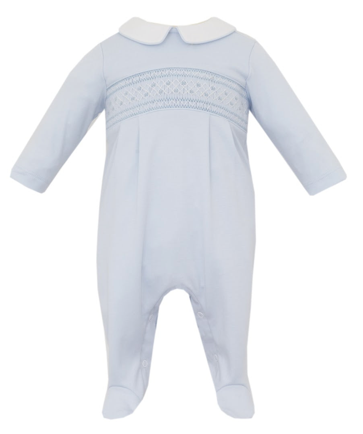 Boys Smocked Light Blue Footie - petit bébé