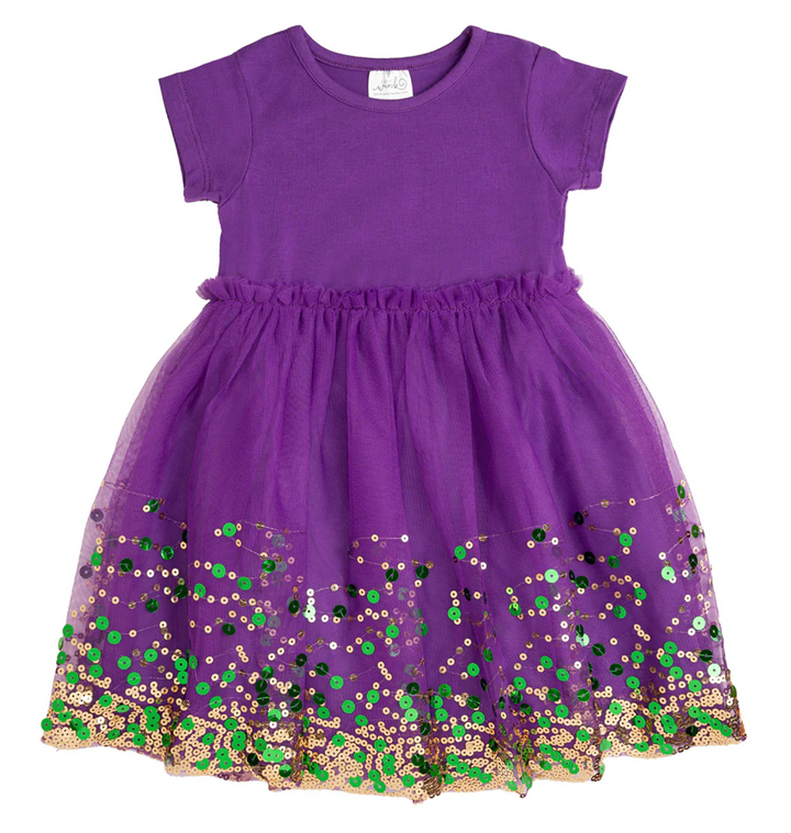 Mardi Gras Confetti Short Sleeve Tutu Dress - Sweet Wink