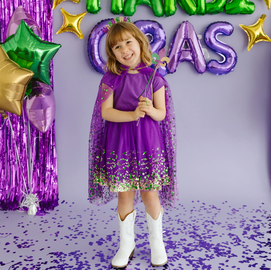Mardi Gras Confetti Short Sleeve Tutu Dress - Sweet Wink