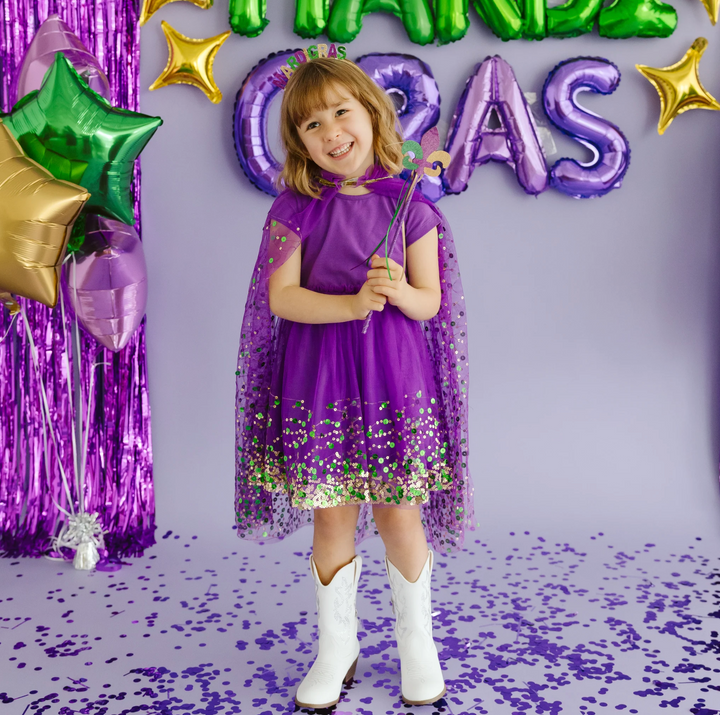 Mardi Gras Confetti Short Sleeve Tutu Dress - Sweet Wink