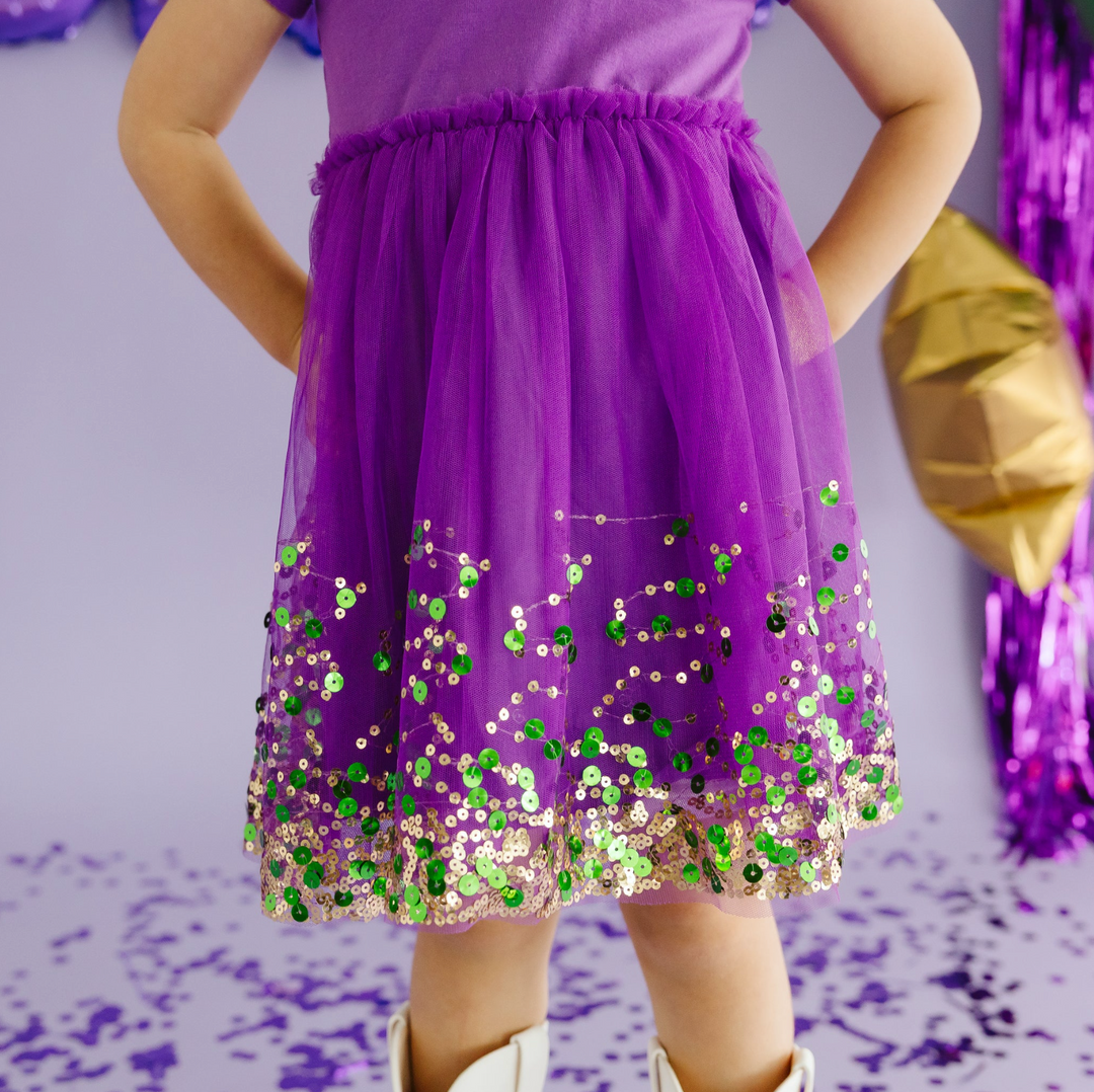 Mardi Gras Confetti Short Sleeve Tutu Dress - Sweet Wink