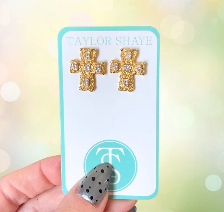 Gold Cross Baroque Earrings - Taylor Shaye
