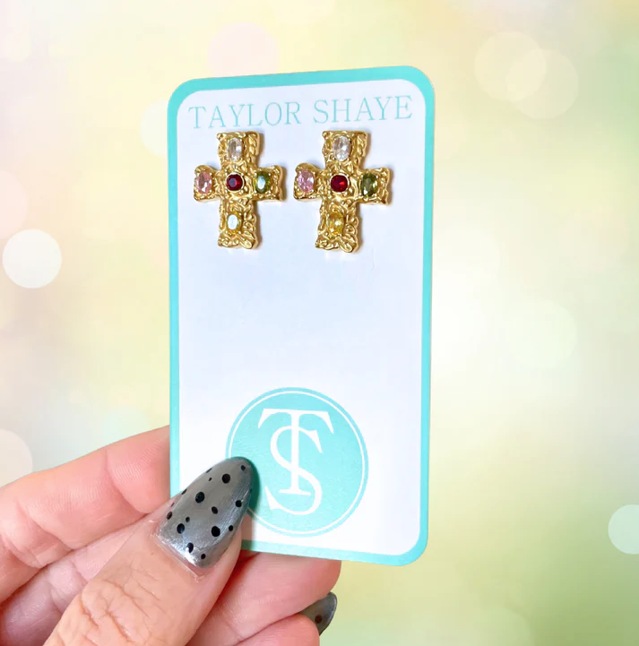 Gold Cross Baroque Earrings - Taylor Shaye