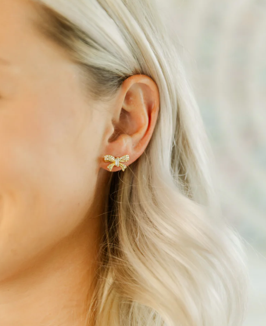 Crystal Gold Bow Studs - Taylor Shaye
