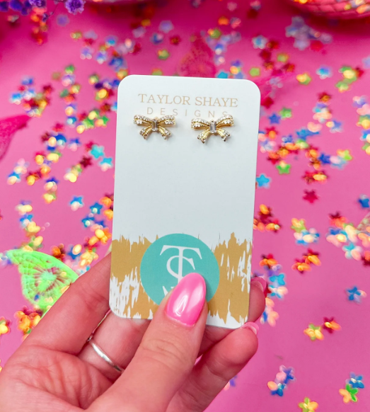 Crystal Gold Bow Studs - Taylor Shaye