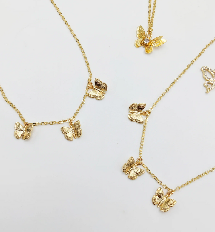 Gold Dainty Triple Butterfly Necklace - Taylor Shaye