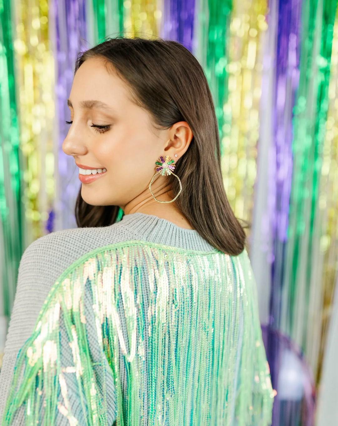 Mardi Gras Sequin Sunburst Hoops - Taylor Shaye