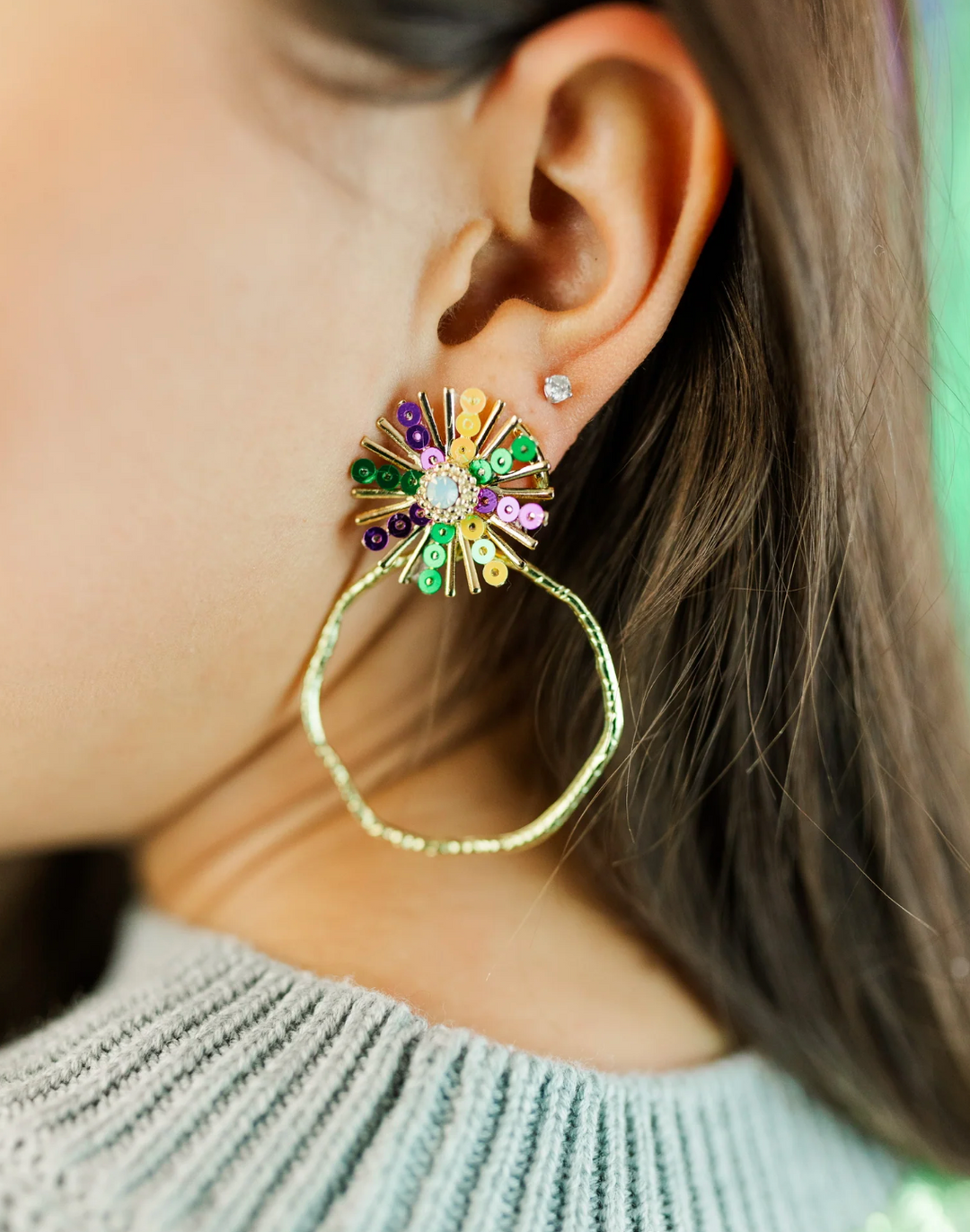 Mardi Gras Sequin Sunburst Hoops - Taylor Shaye