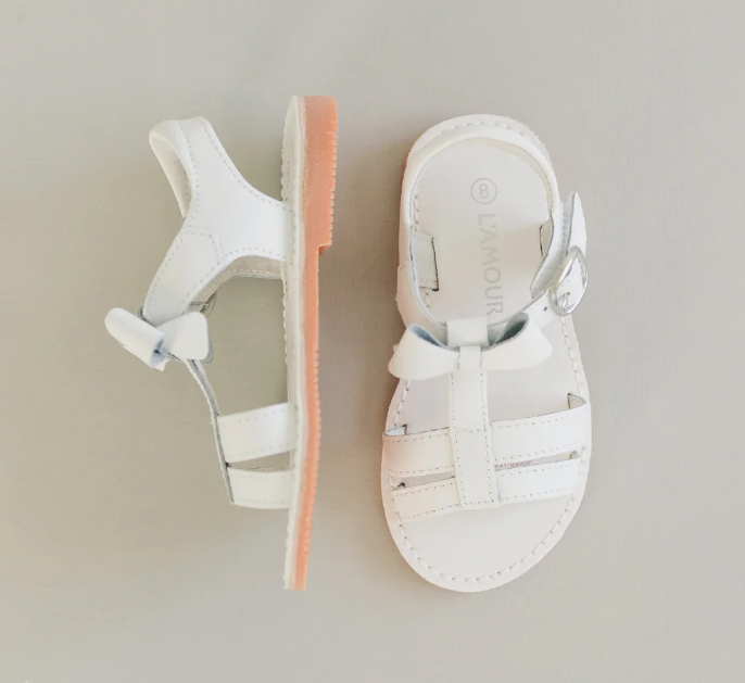 Girls White Bow Sandals - L'Amour