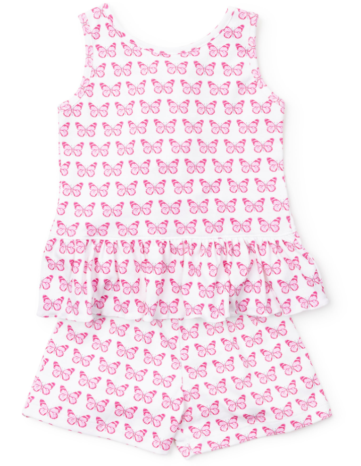 POPPY GIRLS' SHORT SET - CARTIE PINK BUTTERFLIES - Lila + Hayes