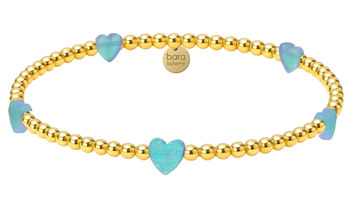 Opal Hearts Beaded Gold Bracelet - bara boheme