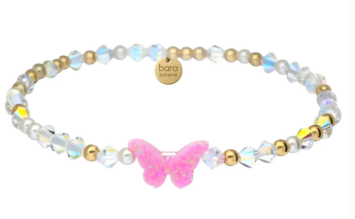 Crystal Butterfly Gold Beaded Opal Bracelet - Bara Boheme Jewelry