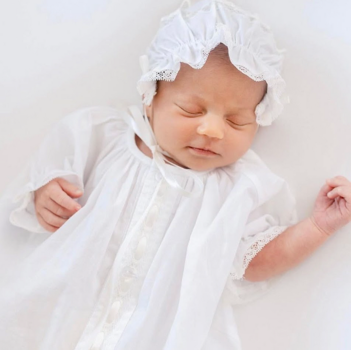 White Lace Felicity Christening Gown & Bonnet Set - Lullaby Set