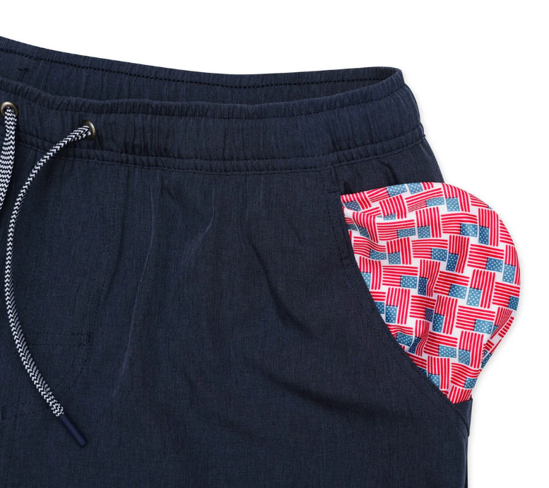 Men's Athletic Short - Heather Navy - American Flag Liner - Burlebo