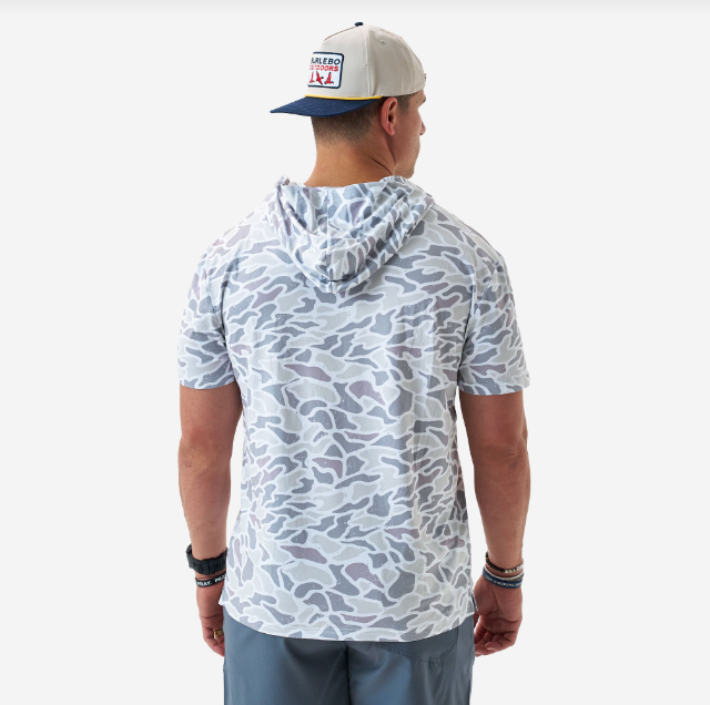 White Camo Short Sleeve Performance Hoodie - Burlebo