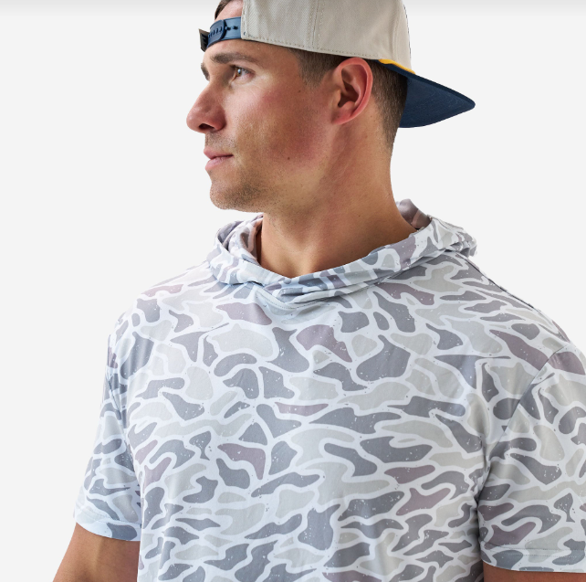 White Camo Short Sleeve Performance Hoodie - Burlebo